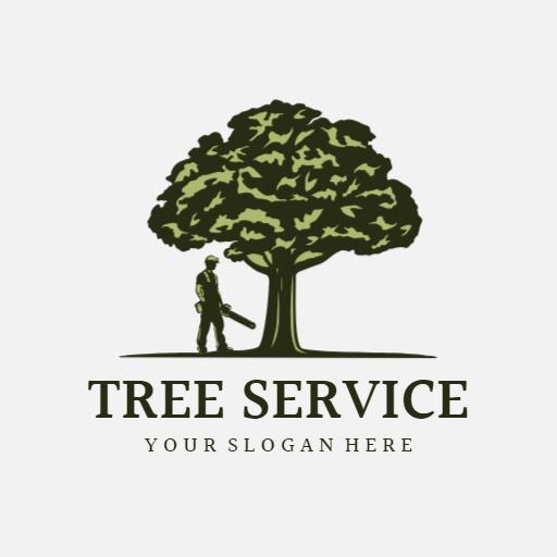 Green Tree with Caretaker Illustrating Tree Service Logo Template