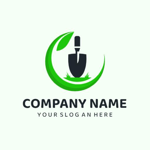 Green Trowel Design with Growing Plant Symbol Logo Template