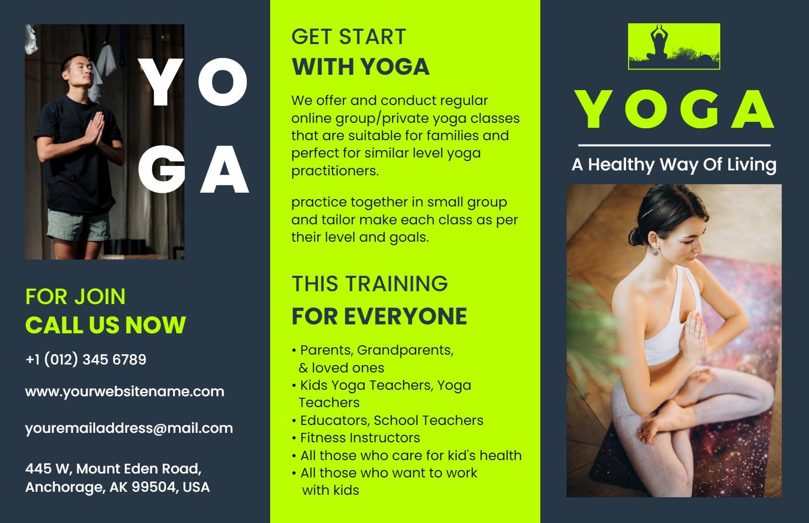 Green Wellness Yoga Classes for All Ages Brochure Template