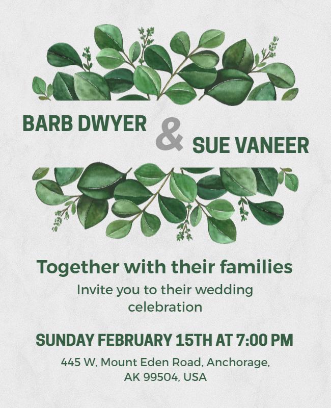 Greenery Wedding Celebration Invitation Flyer Template