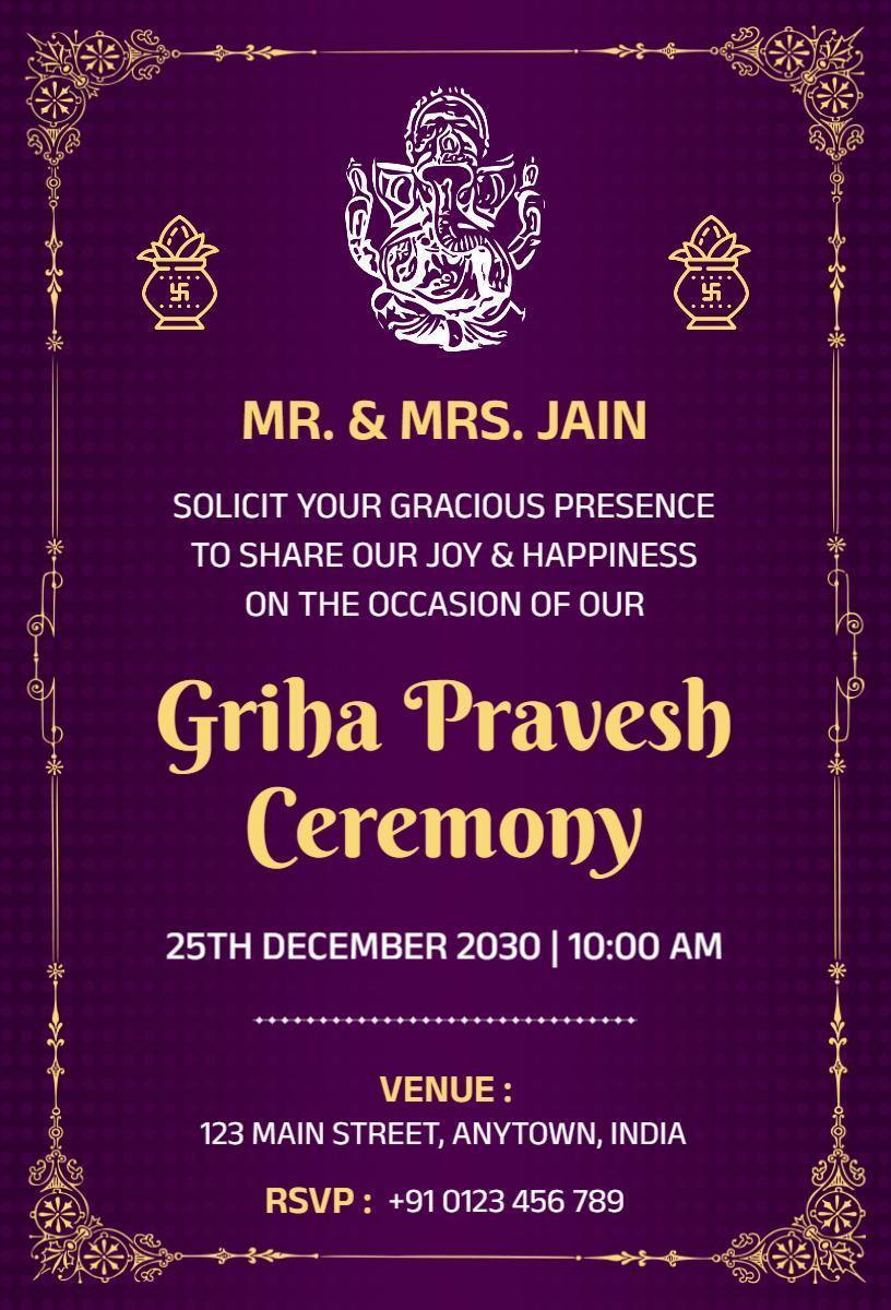 Griha Pravesh Ceremony Traditional Housewarming Invitation Template