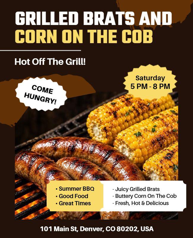 Grilled Brats and Corn BBQ Event Flyer Template