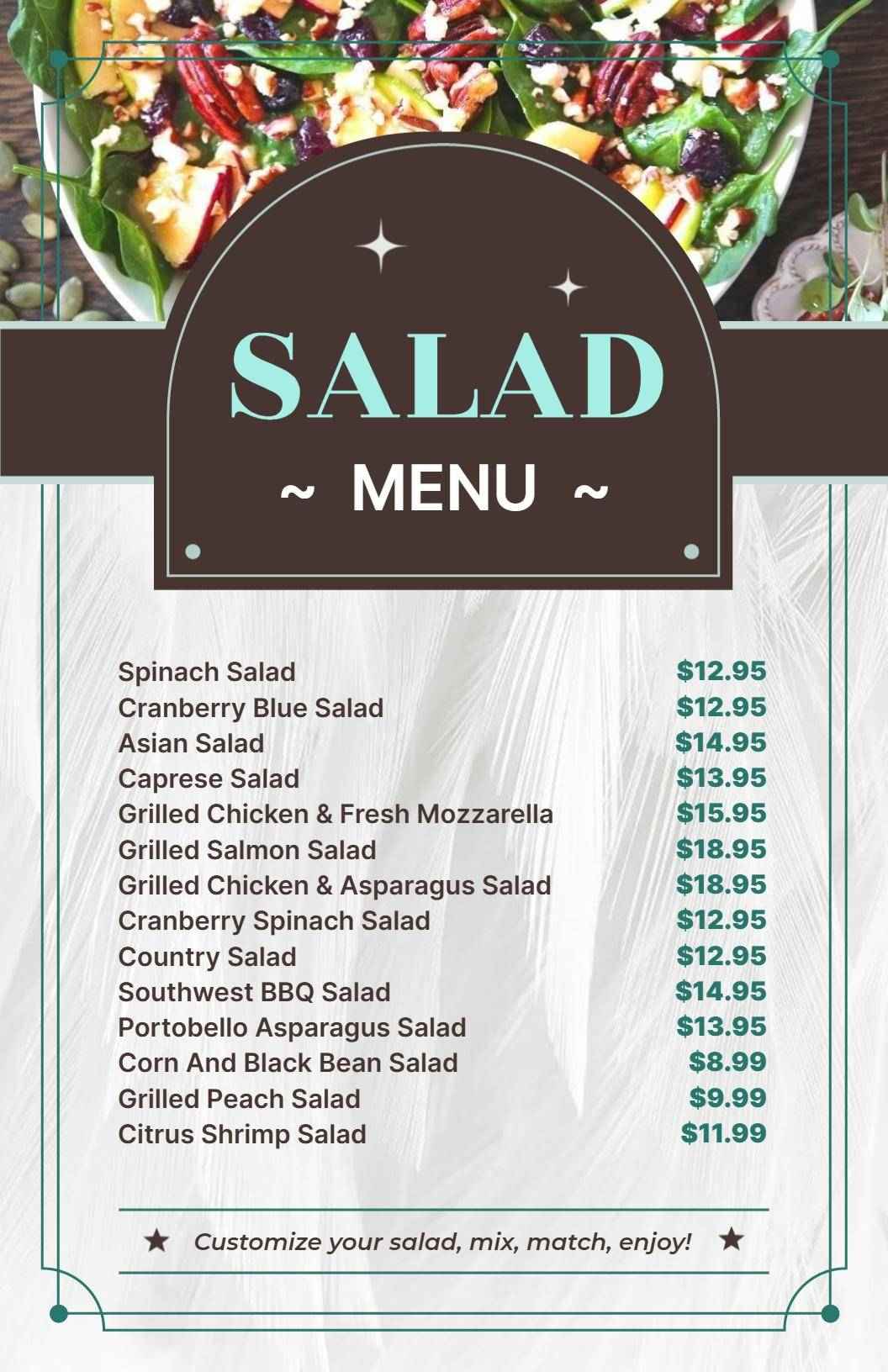 Grilled Chicken and Asparagus Salad Menu Template