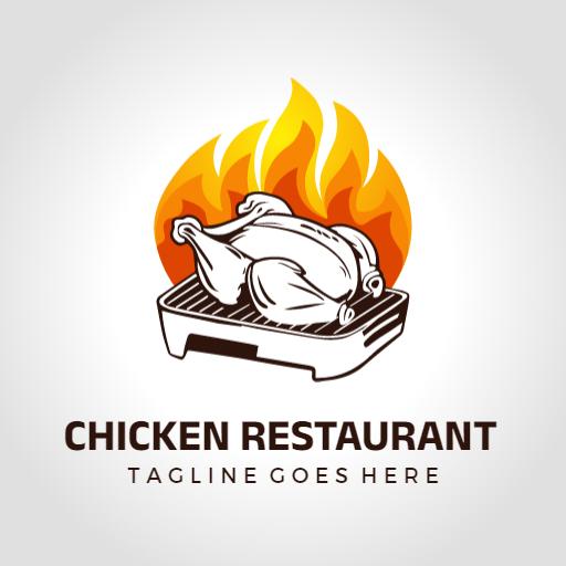 Grilled Chicken Over Flames Representing Restaurant Dining Logo Template