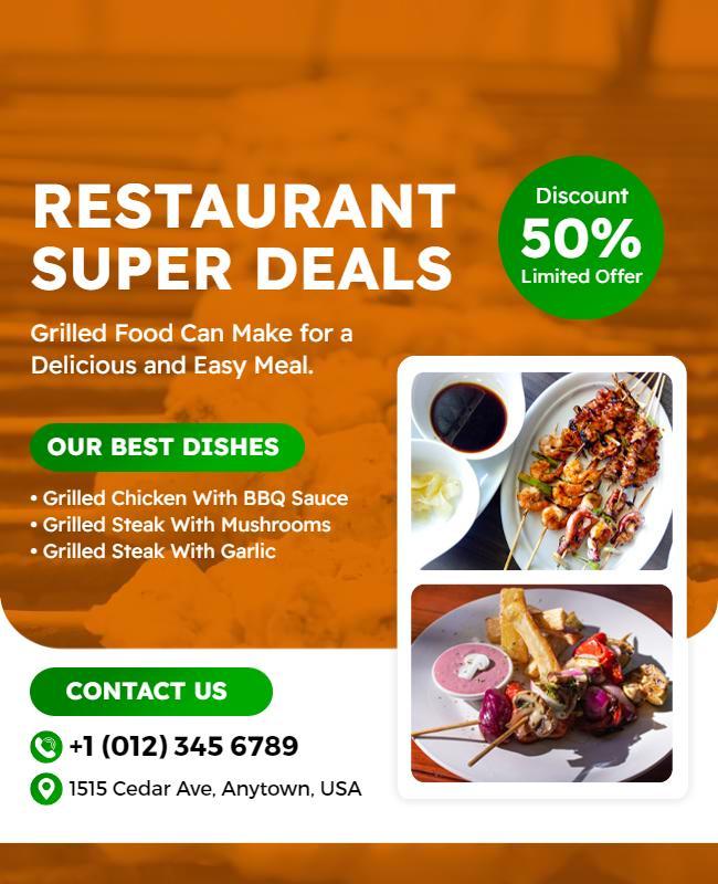 Grilled Food Restaurant Deals Flyer Template