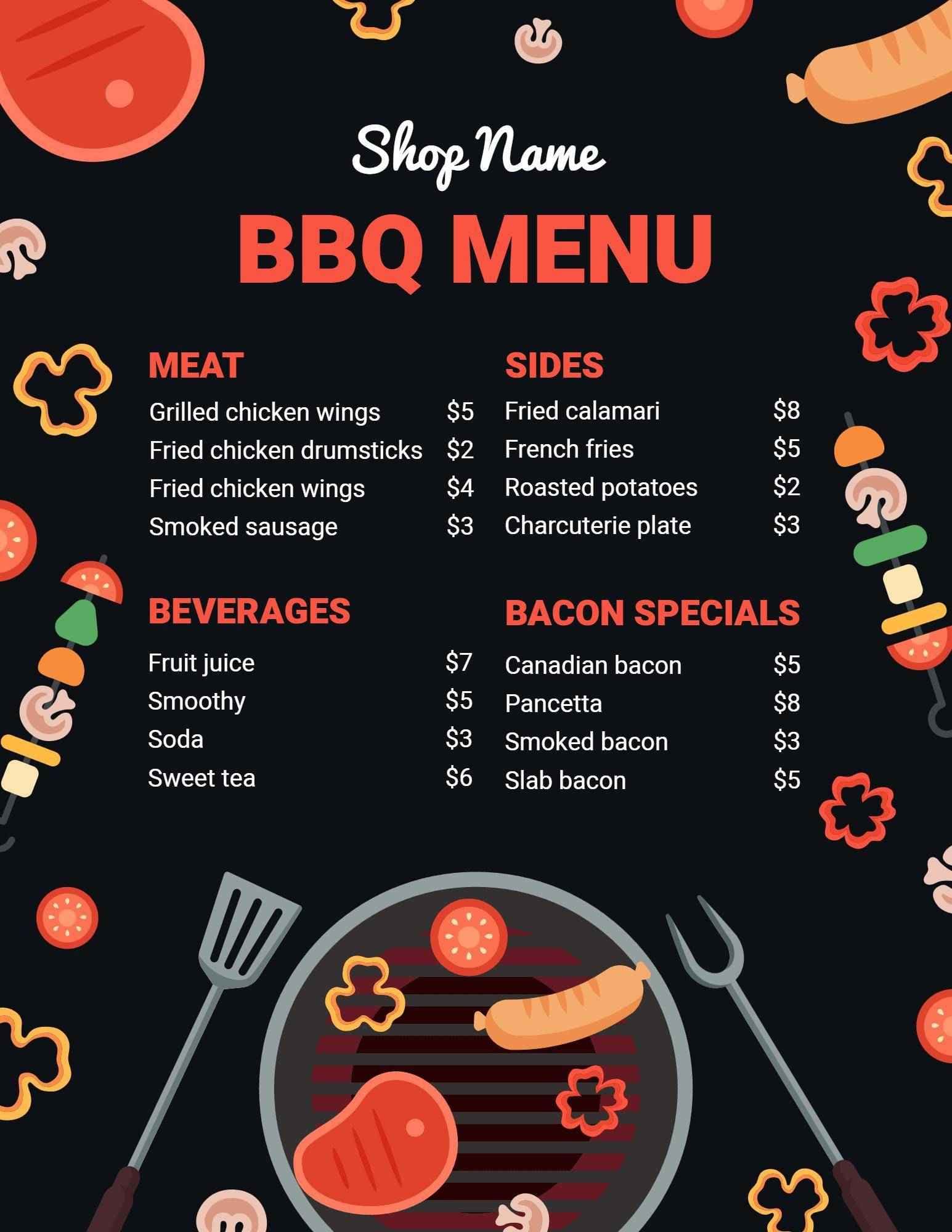 Grilled Meats and Flavorful Sides for a Great BBQ Menu Template