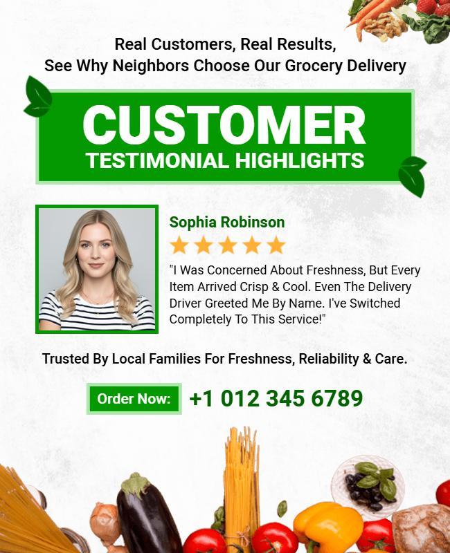 Grocery Delivery Customer Testimonial Flyer Template