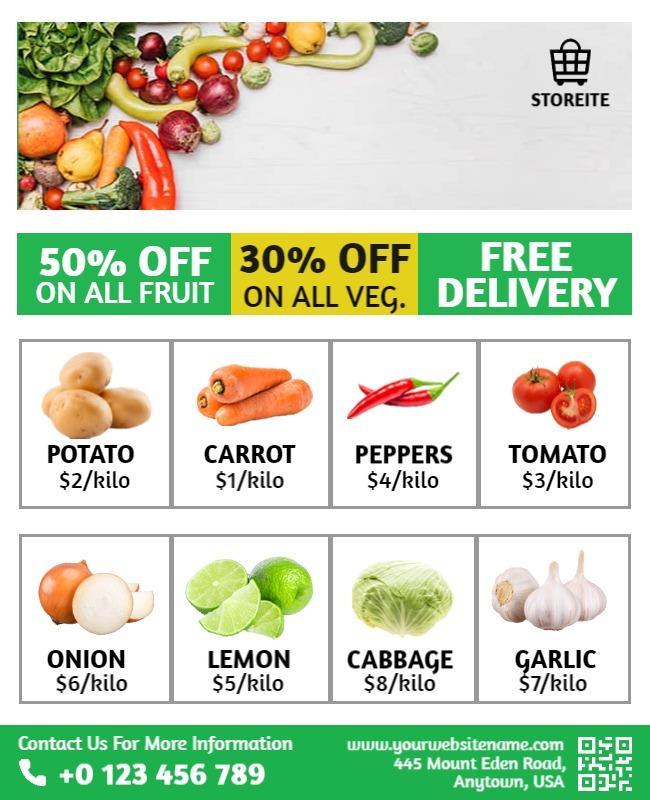 Grocery Store Discount and Delivery Offer Flyer Template