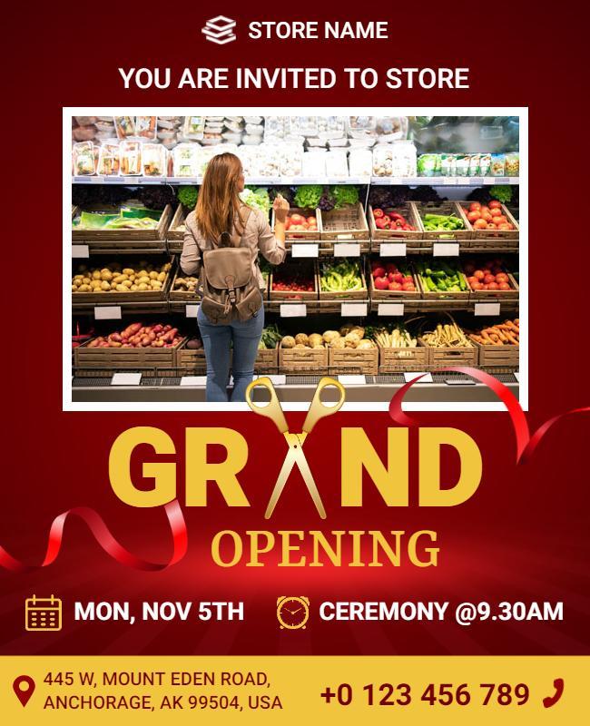 Grocery Store Grand Opening Invitation Flyer Template