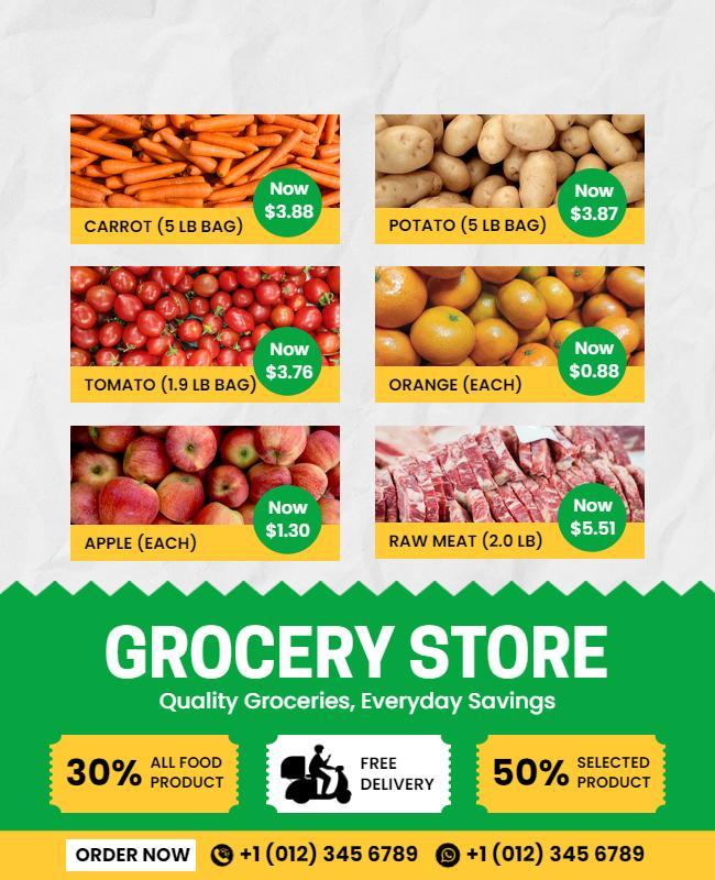 Grocery Store Promotional Savings Flyer Template