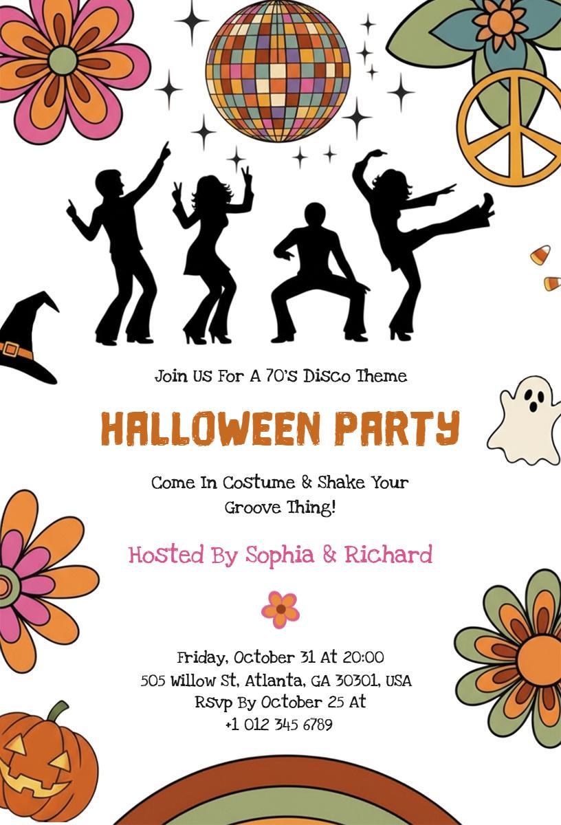 Groovy 70s Disco Halloween Costume Party Invitation Template
