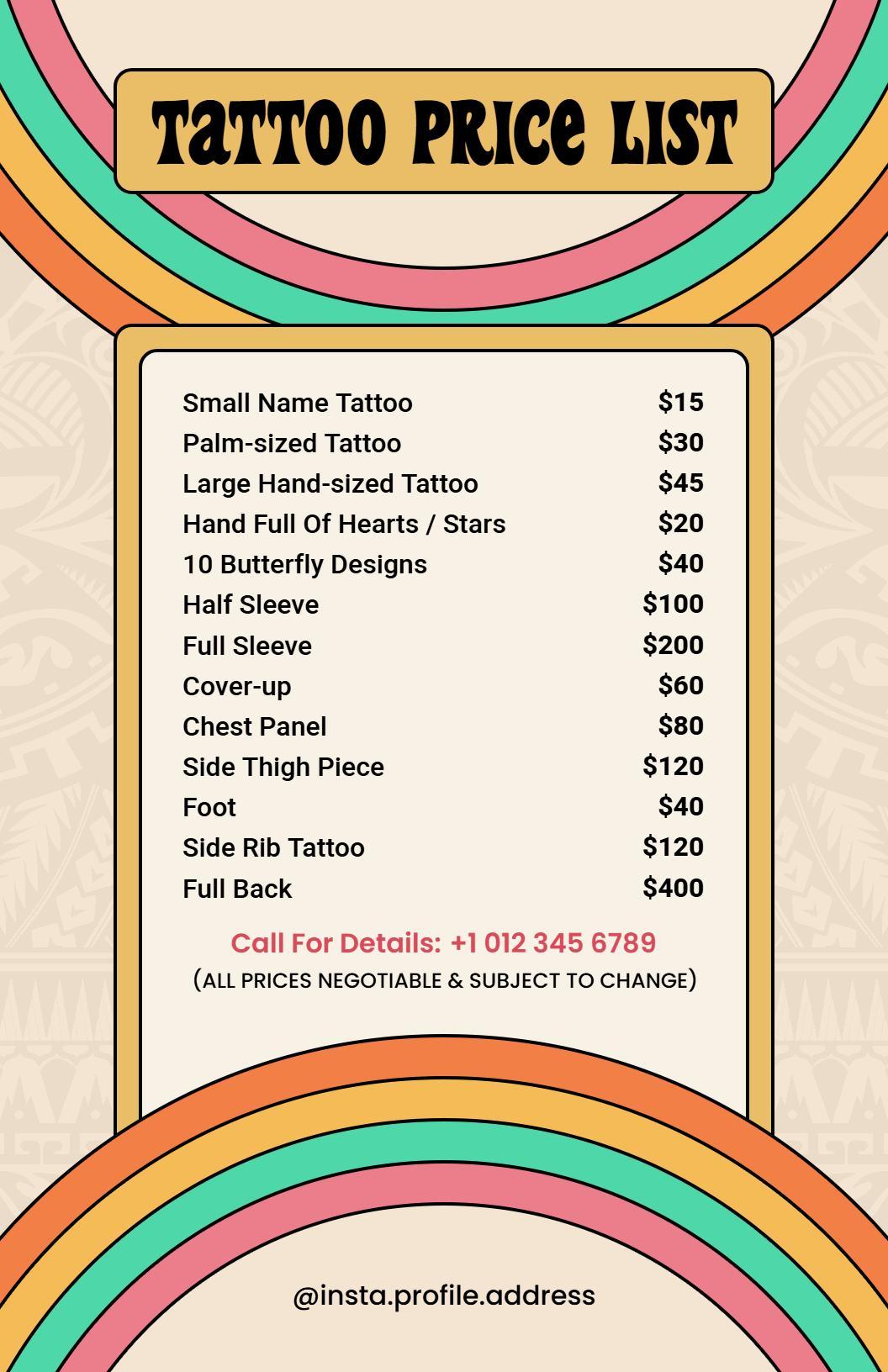 Groovy Multicolor Tattoo Shop Price List Template