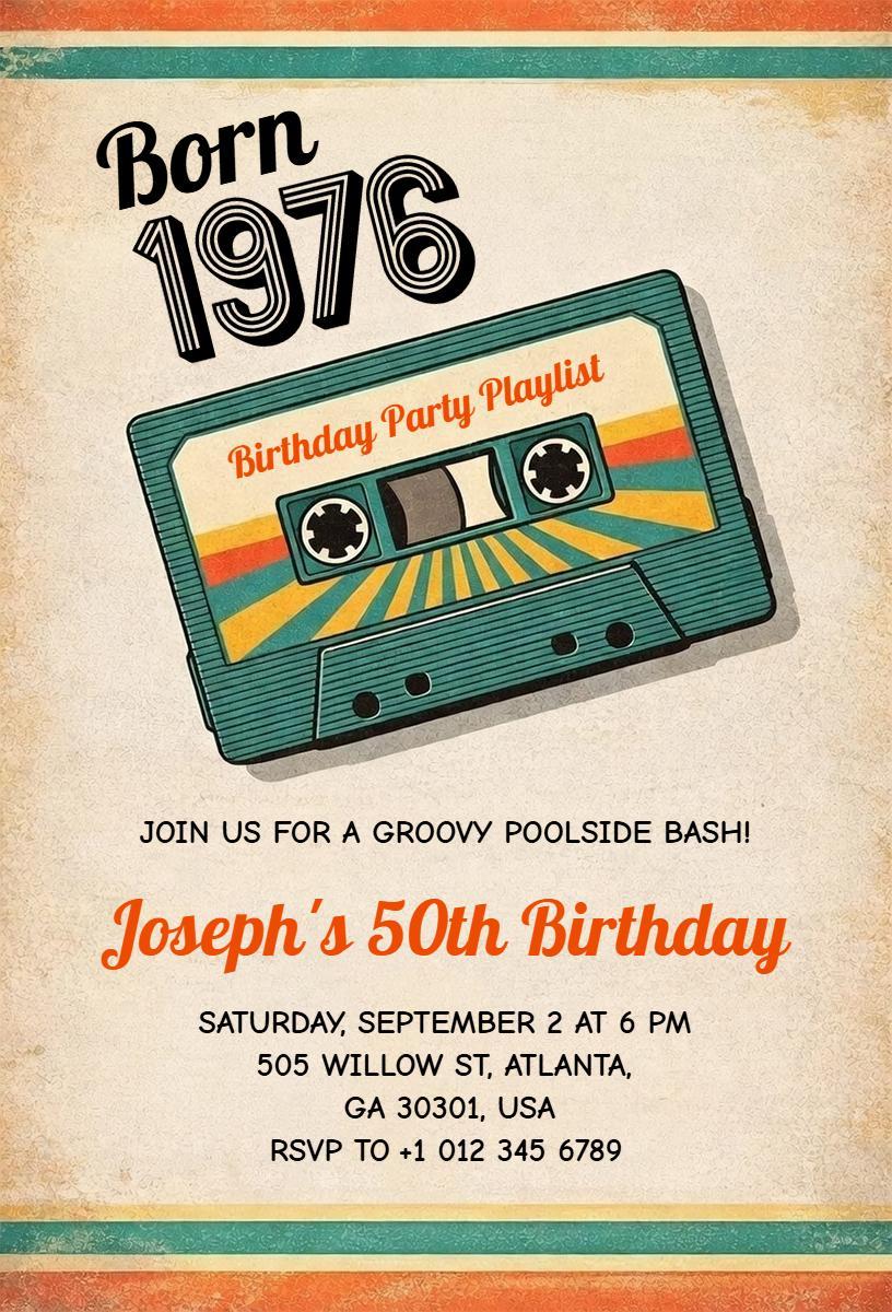 Groovy Poolside 50th Birthday Celebration Invitation Template