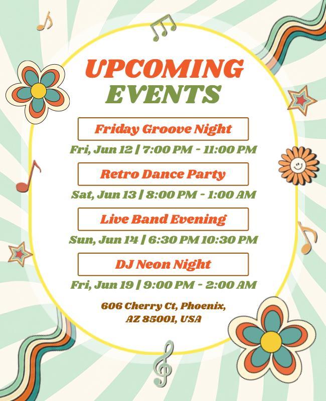 Groovy Upcoming Music Event Night Details Poster Template