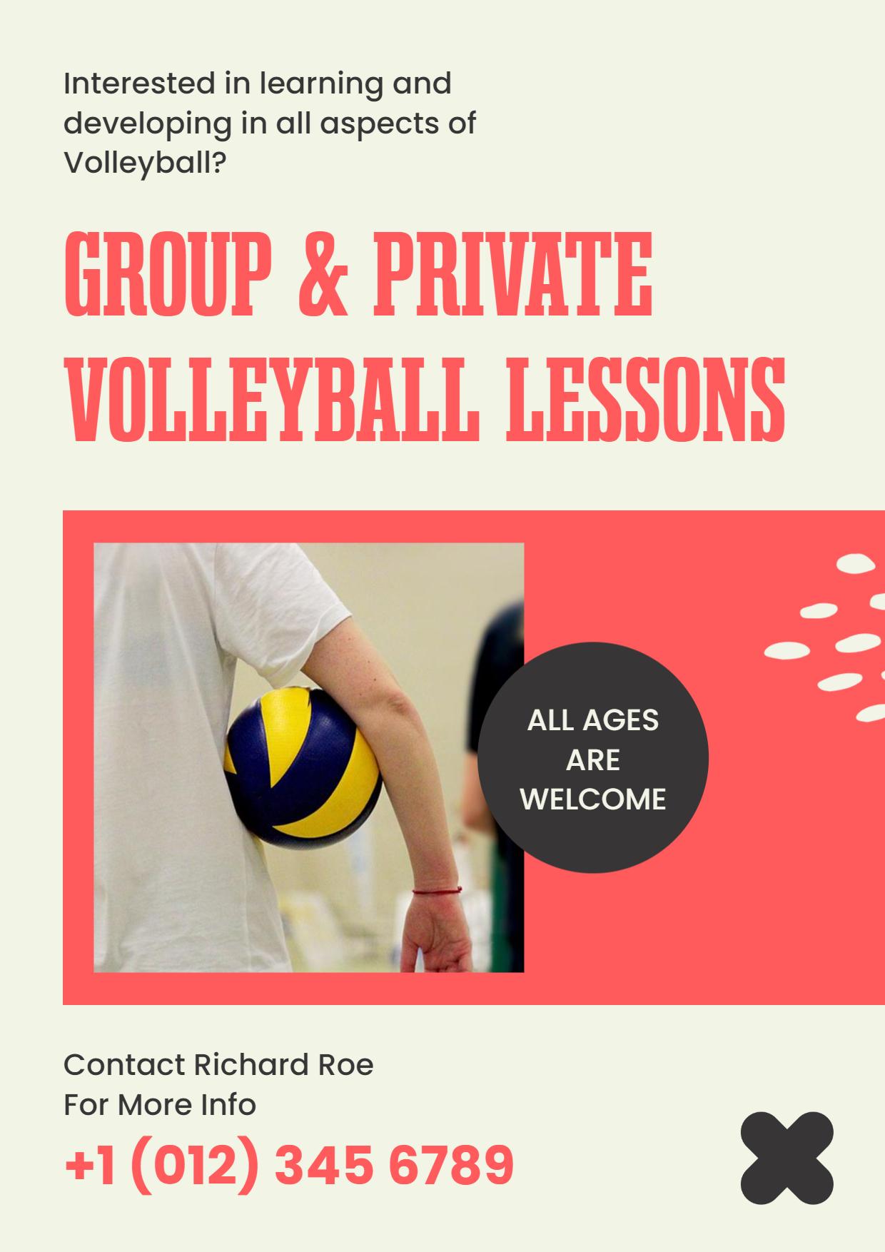 Group and Private Volleyball Lessons A4 Flyer Template