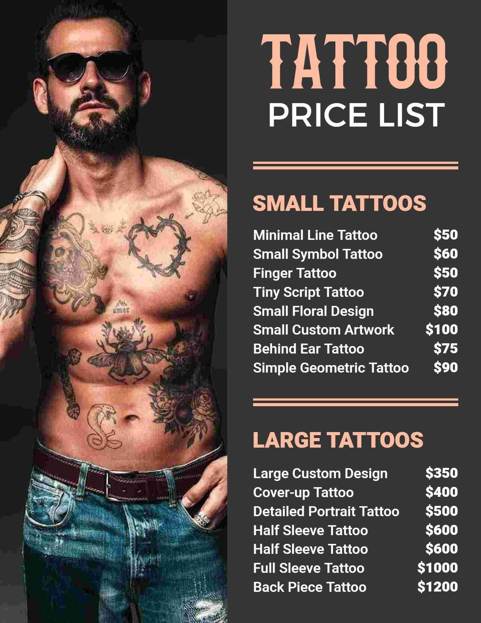 Grunge Style Tattoo Service Price List Template