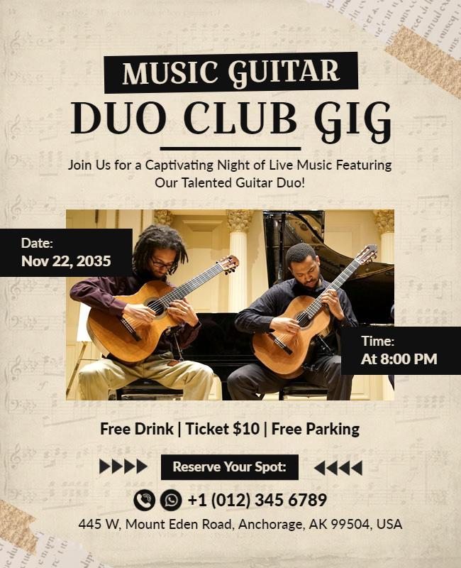 Guitar Duo Club Gig Music Event Flyer Template