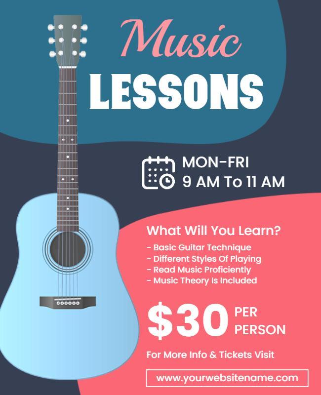 Guitar Music Lessons Advertising Flyer Template