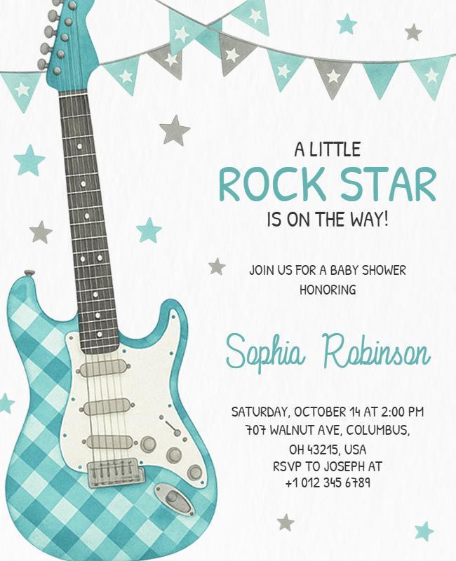 Guitar Theme Baby Shower Celebration Flyer Template