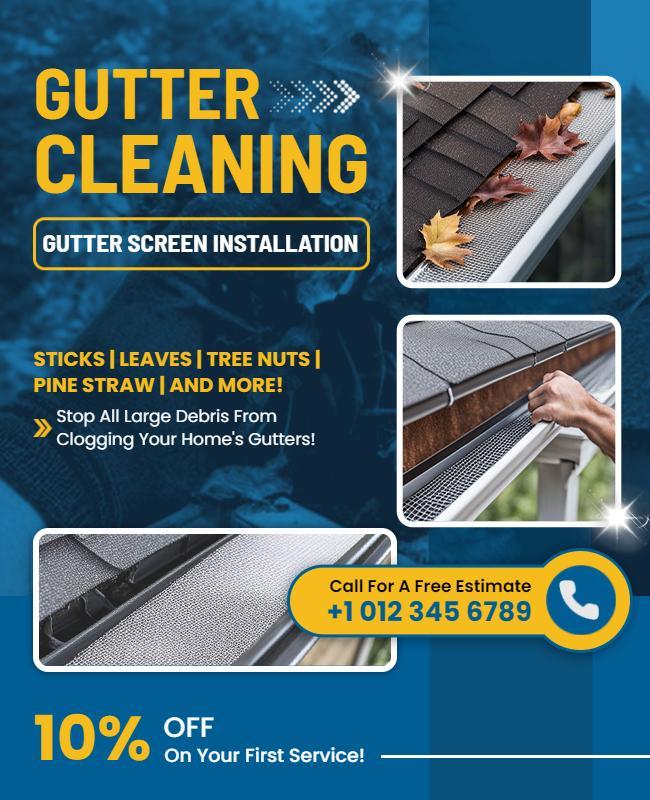 Bright Blue Gutter Cleaning Services Promotional Flyer Template