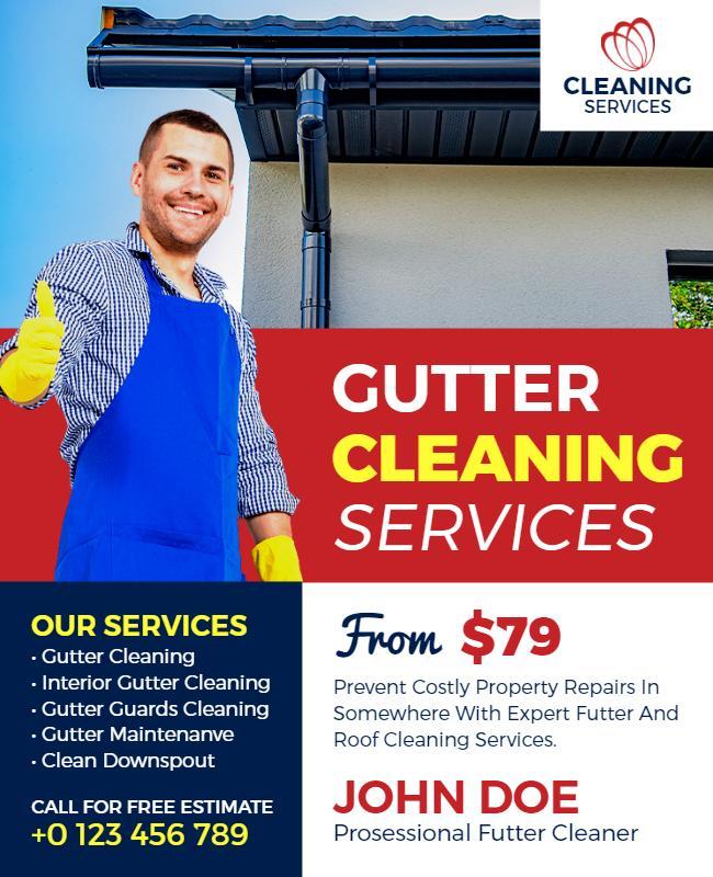 Bold Red Gutter Cleaning Services Promotional Flyer Template