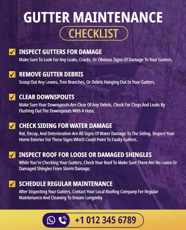 Gutter Maintenance Checklist Information Flyer Template