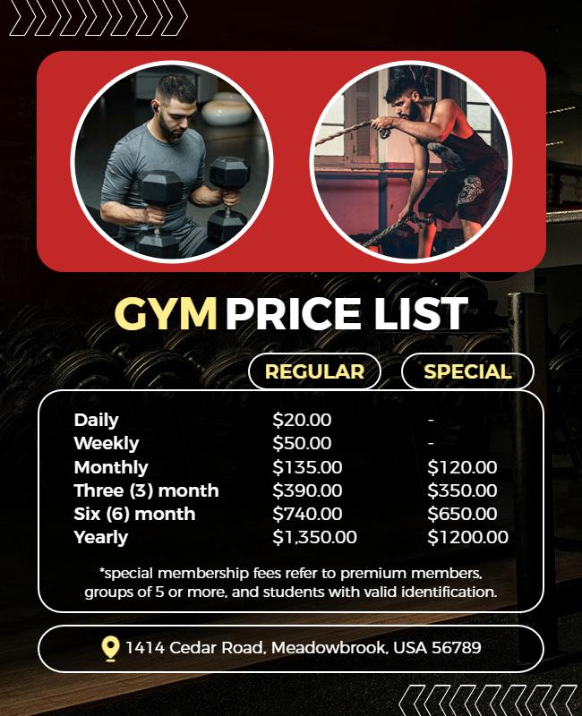 Gym Membership Pricing Details Flyer Template