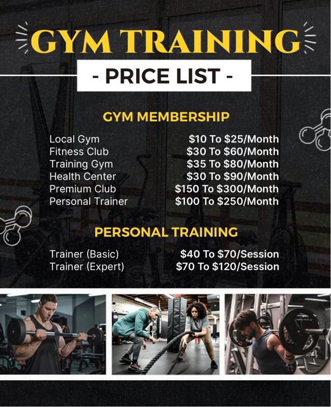 Gym Training Price List Poster Template