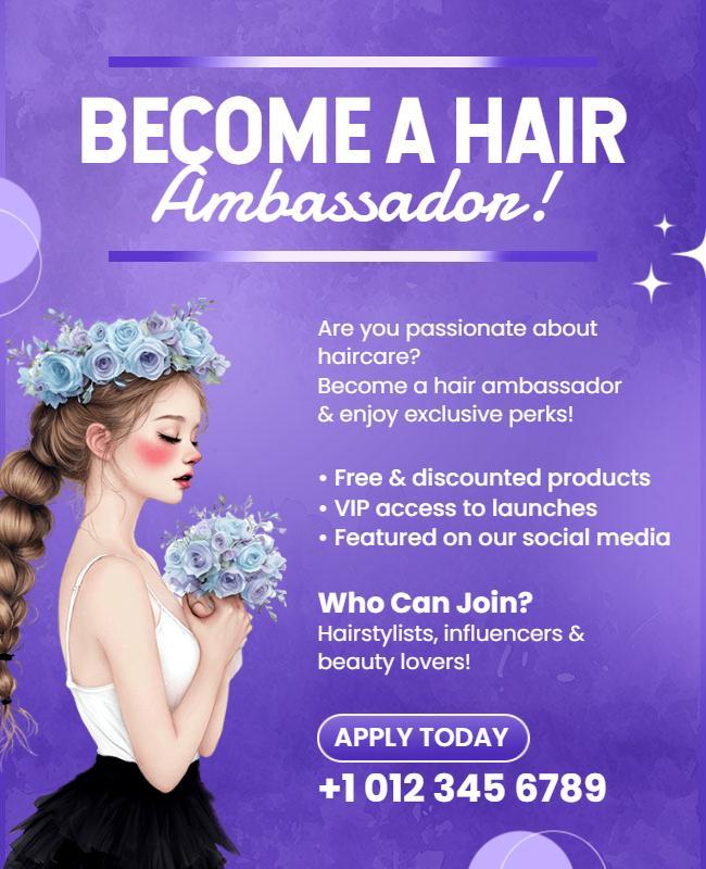 Hair Ambassador Recruitment Promotional Flyer Template