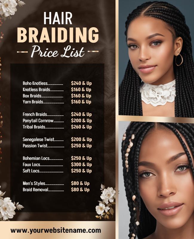 Hair Braiding Price List Flyer Template