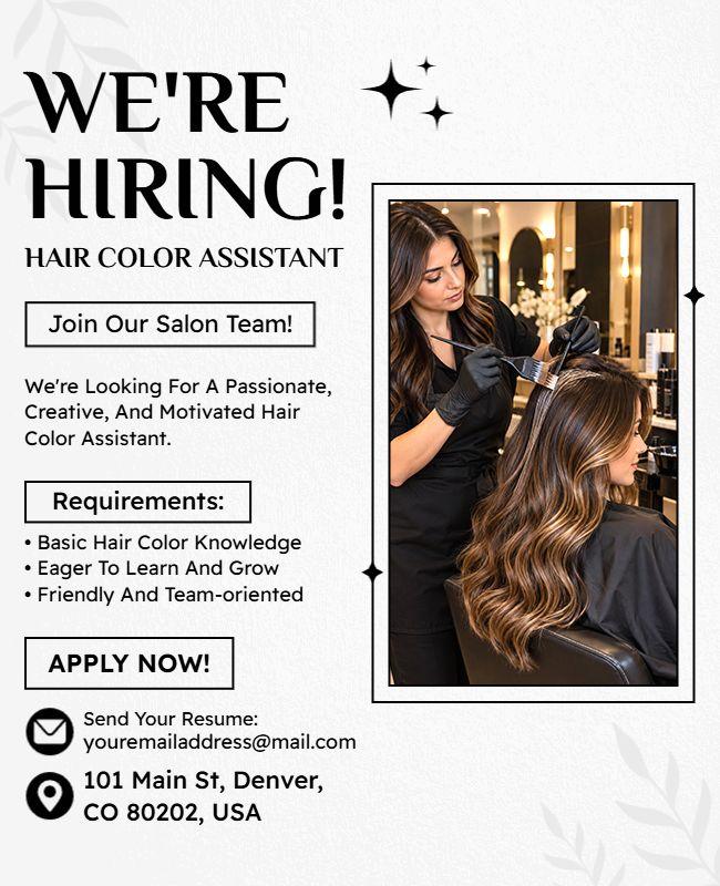 Hair Color Assistant Hiring Flyer Template