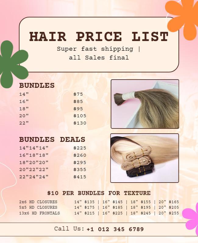 Hair Extensions Price List Flyer Template