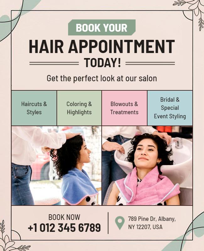 Chic Neutral Hair Salon Appointment Booking Flyer Template