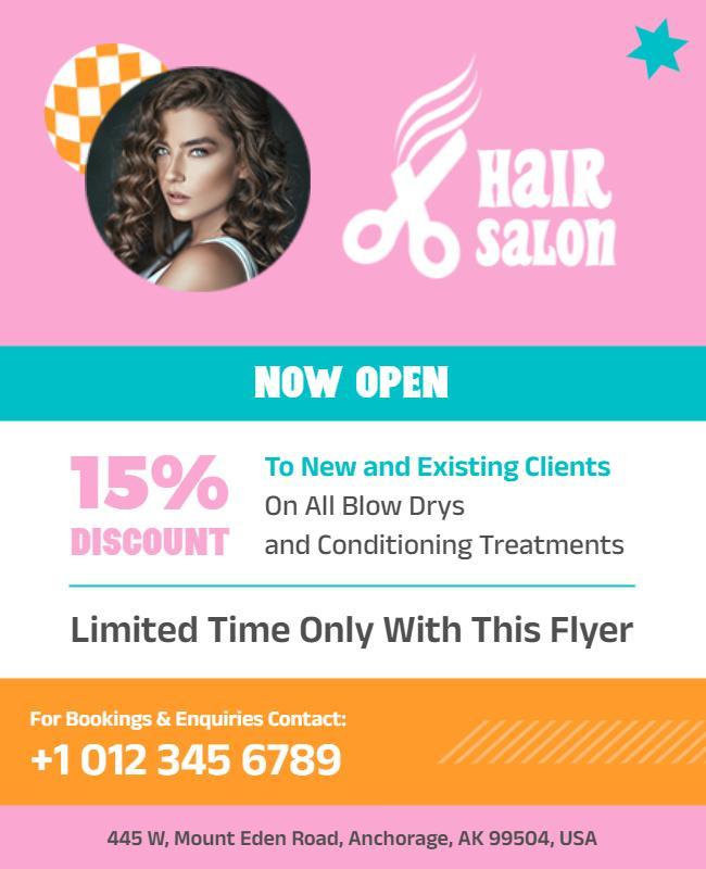 Vibrant Pink Hair Salon Grand Opening Discount Flyer Template