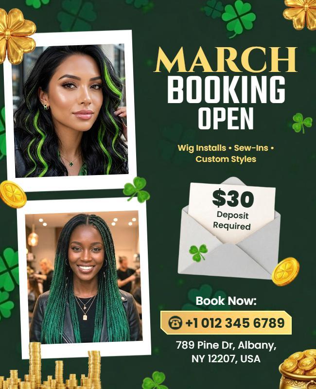 Hair Salon March Booking Open Flyer Template