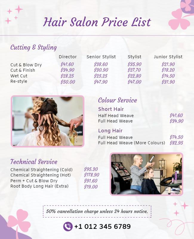 Floral Elegant Hair Salon Price List Flyer Template