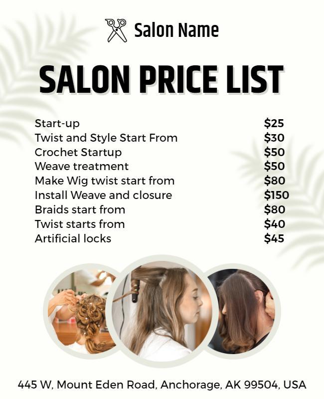 Hair Salon Service Price List Flyer Template