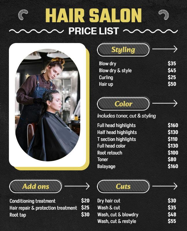 Hair Salon Services and Price List Flyer Template