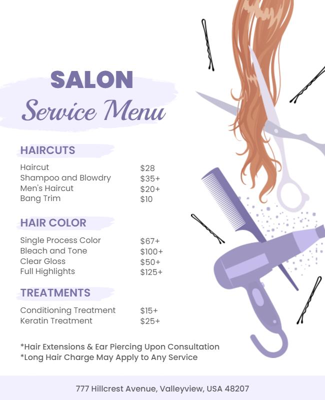 Hair Salon Services and Pricing Flyer Template