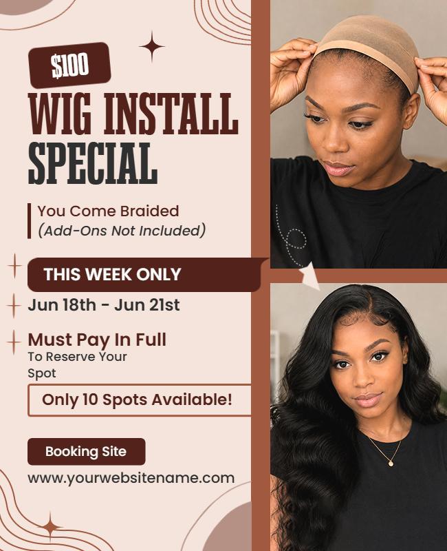 Hair Wig Installation Service Promotion Poster Template