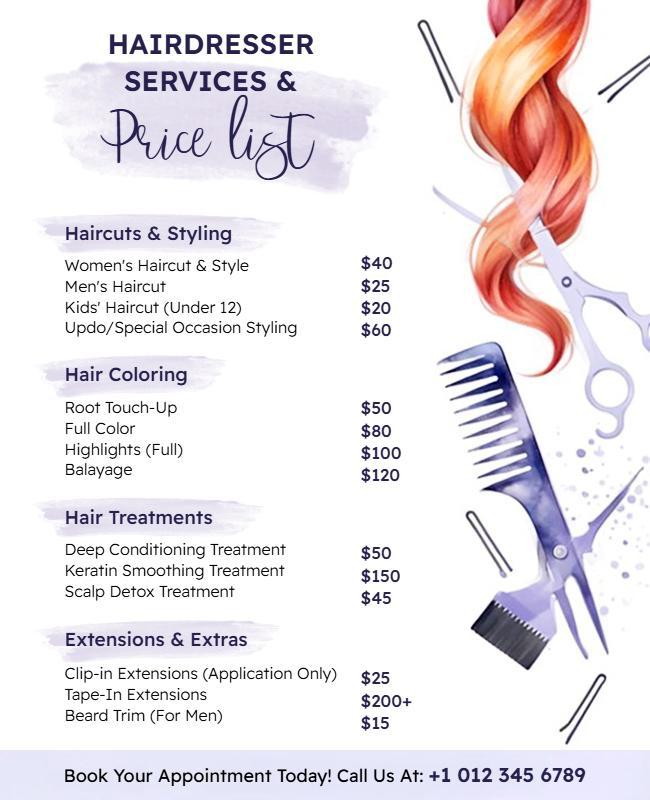 Hairdresser Services and Price List Flyer Template