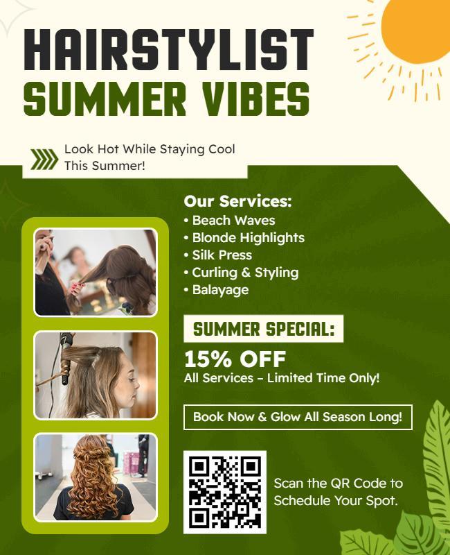 Hairstylist Summer Vibes Promotional Flyer Template