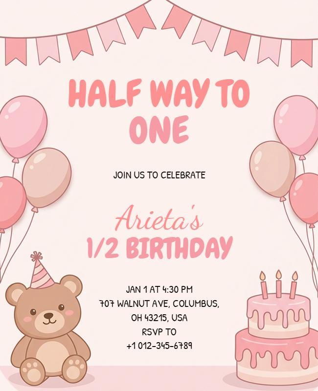 Halfway to First Birthday Celebration Flyer Template