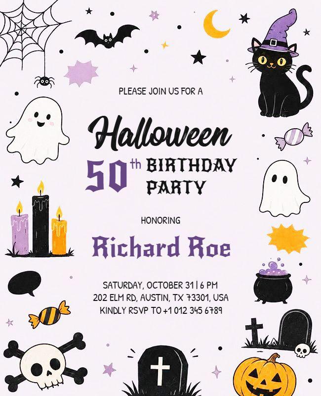 Halloween 50th Birthday Party Celebration Flyer Template