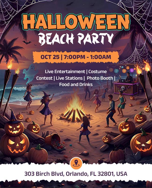 Halloween Beach Party Celebration Flyer Template
