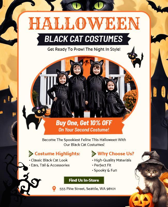 Halloween Black Cat Costumes Promotion Flyer Template