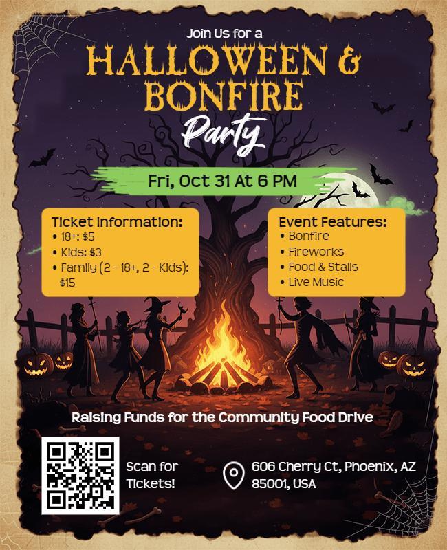 Halloween Bonfire Party Community Event Flyer Template