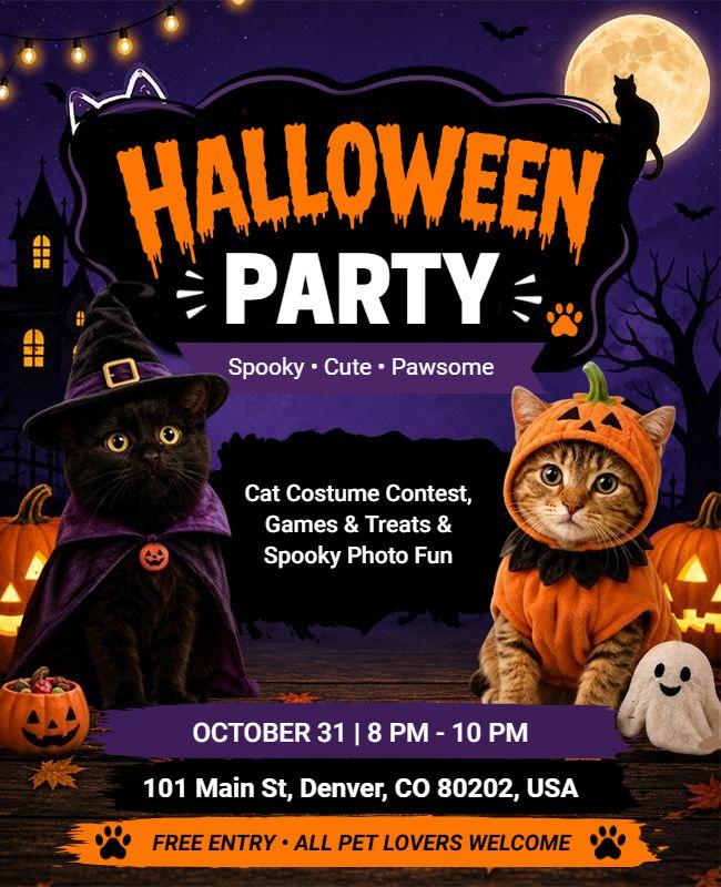Halloween Cat Costume Party Flyer Template