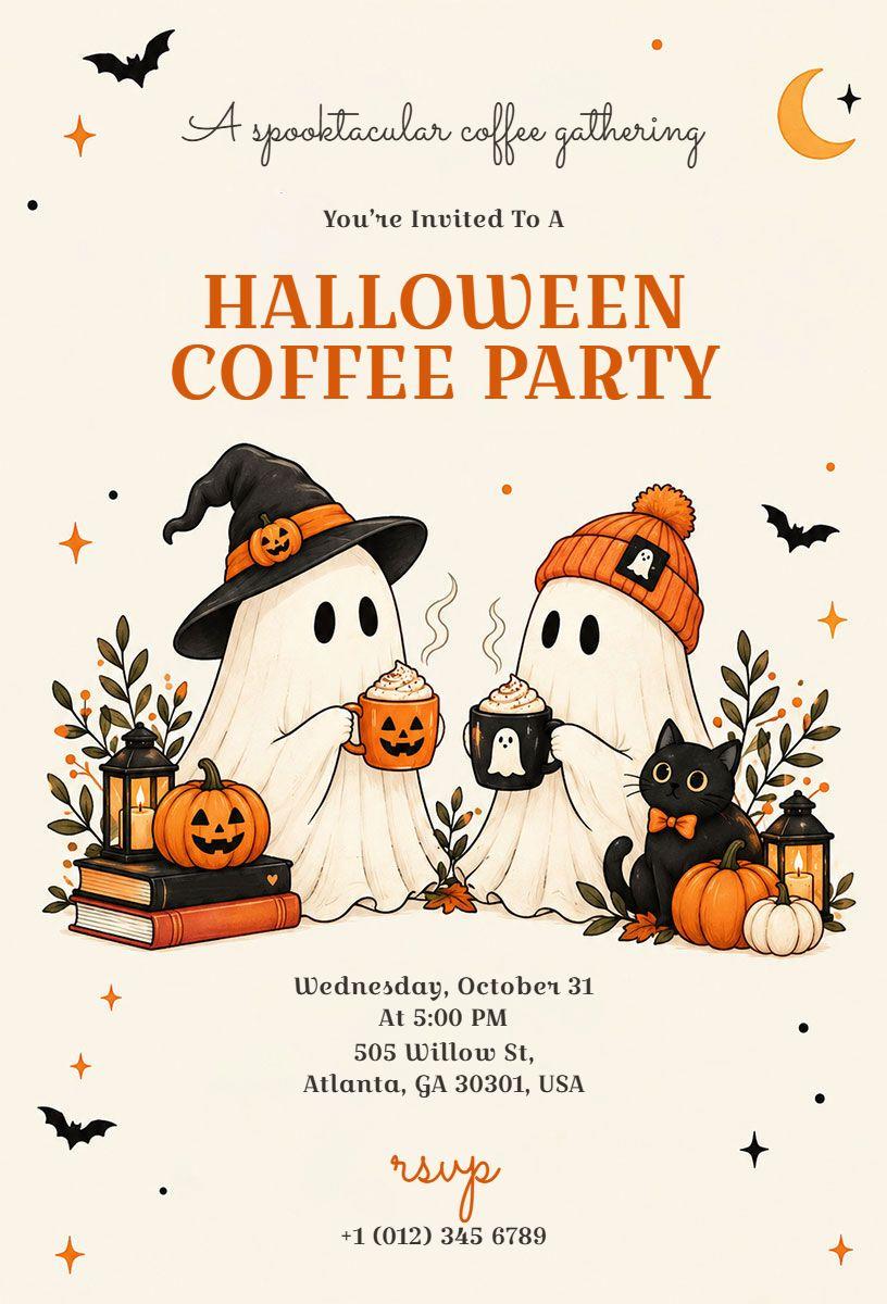 Halloween Coffee Party Gathering Invitation Template