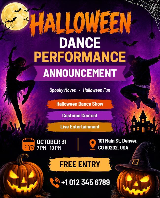 Halloween Dance Performance Event Announcement Flyer Template